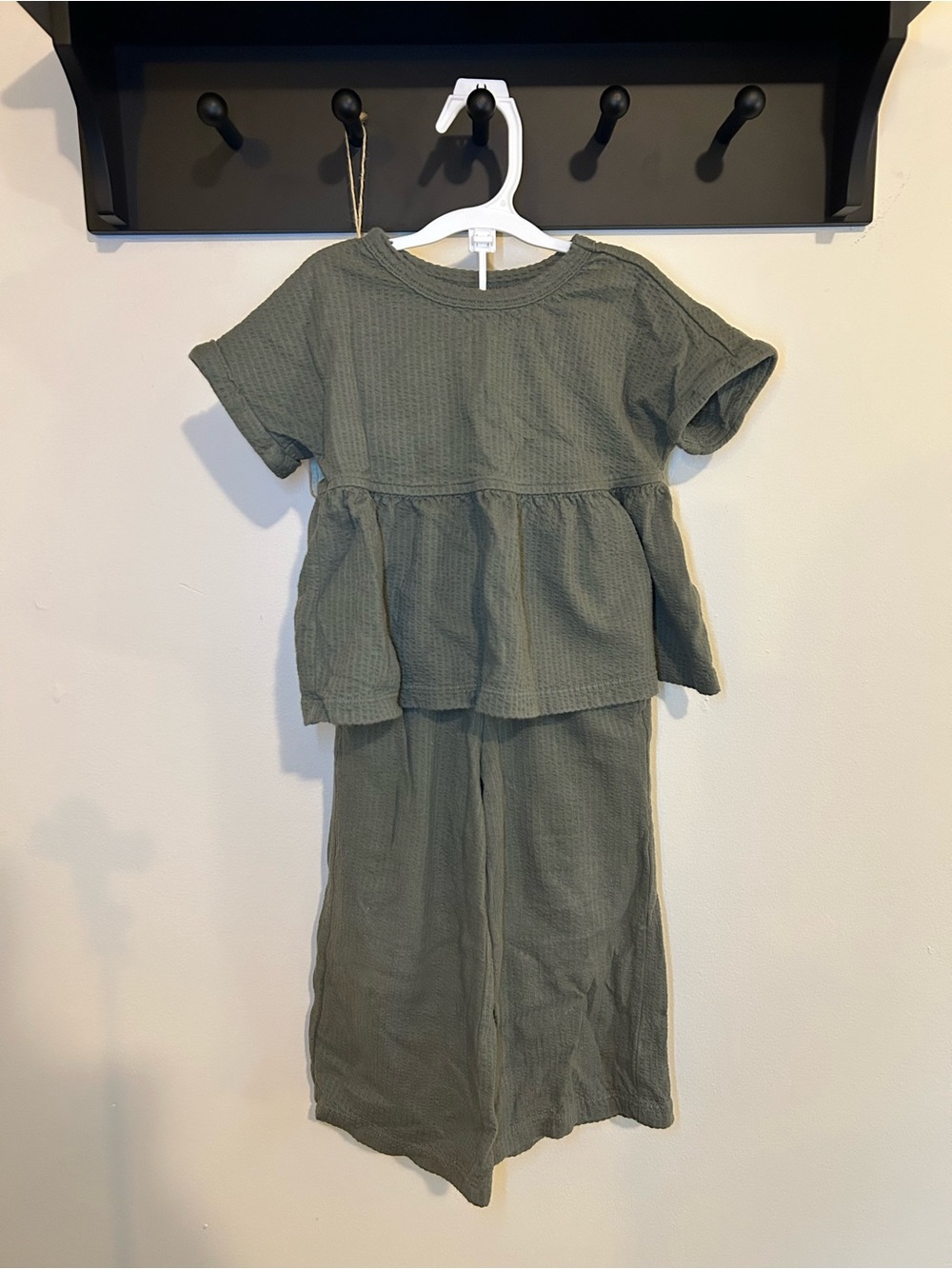 Cat & Jack Olive Green Waffle Knit Peplum Top and Pants Set
